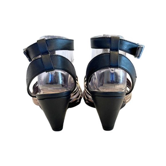 Sam & Libby Black Silver Strappy Wedge Sandals Size 8.5 - Picture 6 of 10